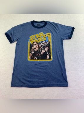 Star Wars Blue Ringer Tee Han + Chewbacca Graphic women's M short sleeve blue